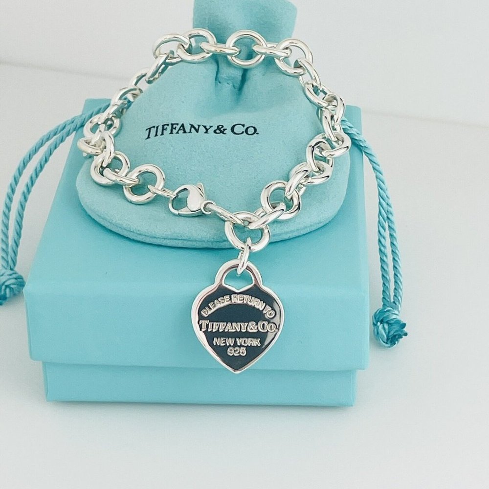 Please Return to Tiffany Heart Tag Charm Bracelet Tiffany Blue Gift Box or Pouch